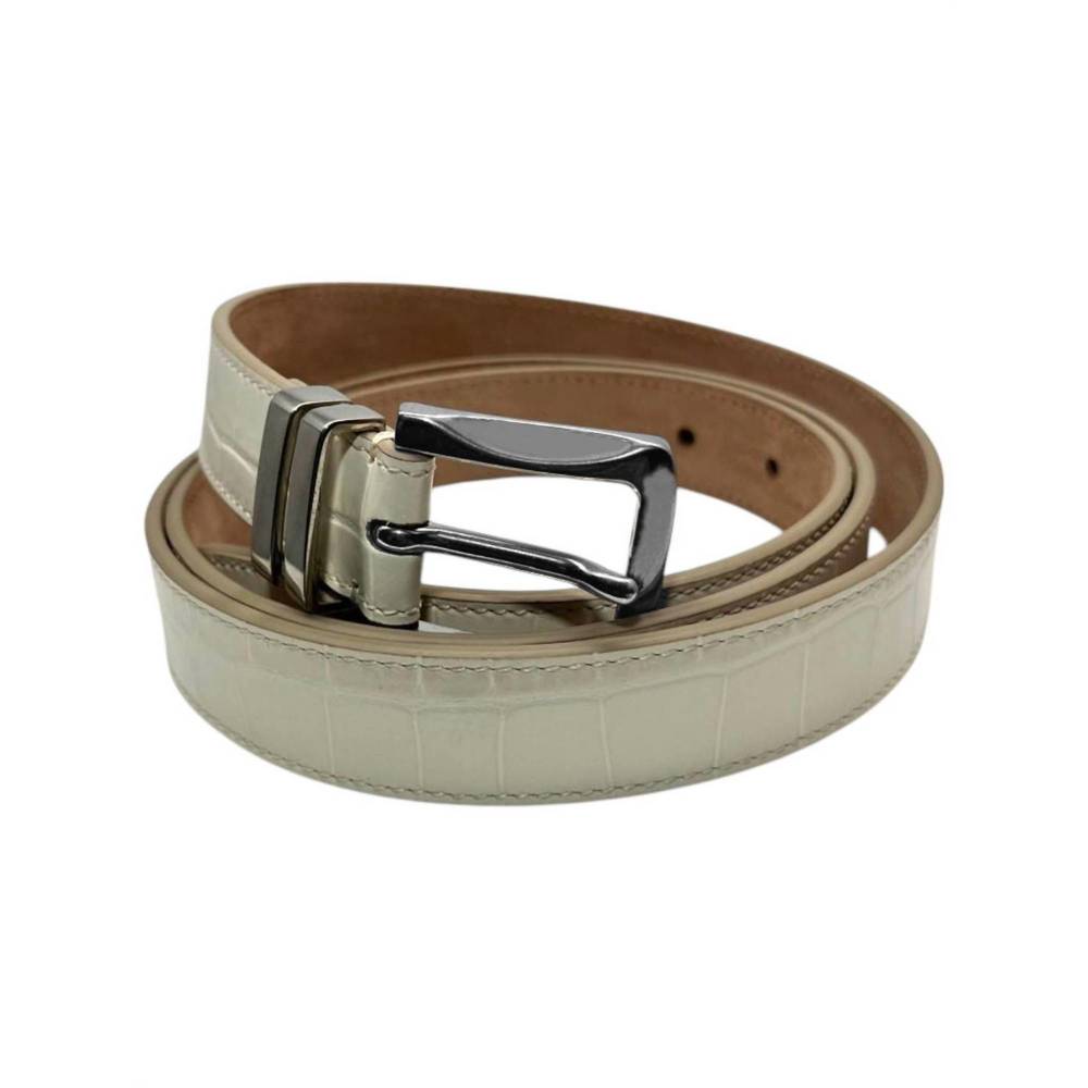 NEW BALLY women's curved croc leather belt in bone